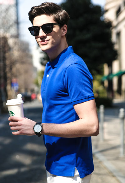 純藍色POLO衫定制,t恤衫訂做款式圖