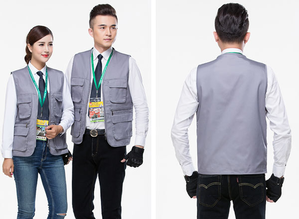 拉鏈款彩藍色工作馬甲設計定制款式后背效果圖