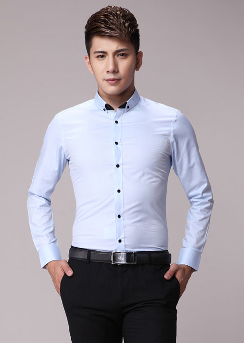 淺藍(lán)色男士特修身襯衫定做款式圖